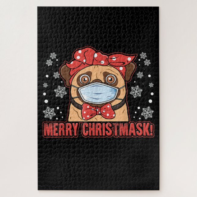Puzzle Merry Christmas Cute Pug Dog Breed Furry (Vertical)