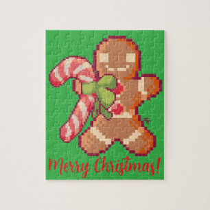 Puzzle Merry Christmas, Gingerbread man, Pixelart, Pixel
