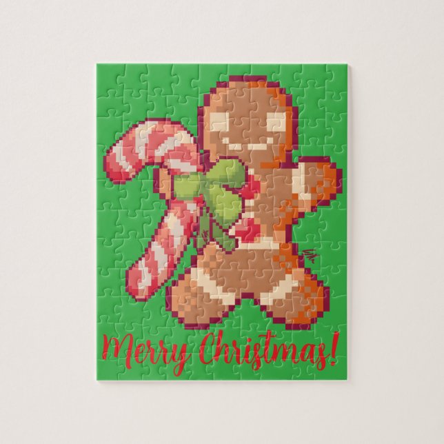 Puzzle Merry Christmas, Gingerbread man, Pixelart, Pixel (Vertical)