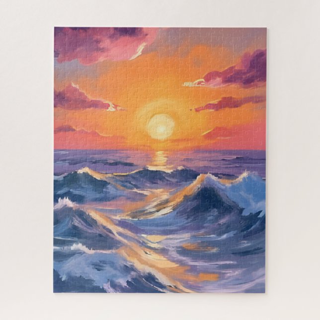 Puzzle Mers Rocheuses Vagues Océaniques Peinture Aquarell (Vertical)