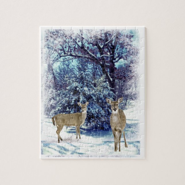 Puzzle Merveilleux Paysage d'Hiver Bleu avec Biche (Vertical)