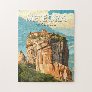 Puzzle Meteora Grèce Illustration Voyage Art Rétro