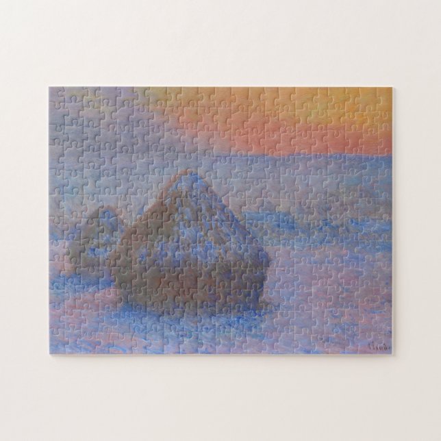 Puzzle Meules de plaisance à Sunset Snow Effect Monet Fin (Horizontal)