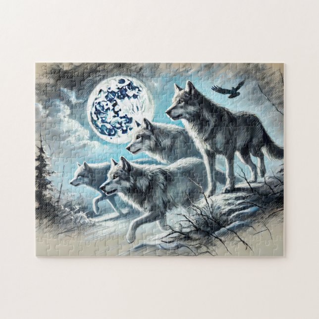 Puzzle Meute de loups courant au clair de lune (Horizontal)