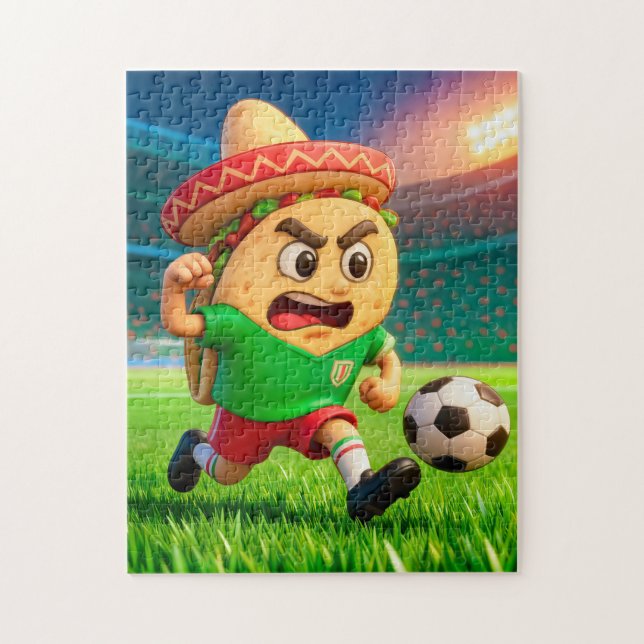 Puzzle Mexican taco soccer player running across stadium (Vertical)