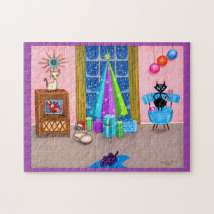 Puzzle Mi-siècle moderne Noël de l'âge atomique chats TV