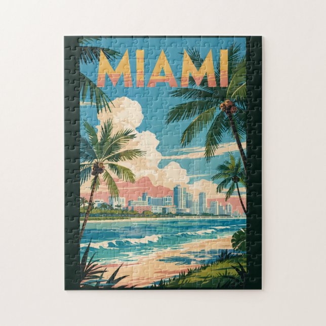 Puzzle Miami Florida Illustration Voyage Art Vintage (Vertical)