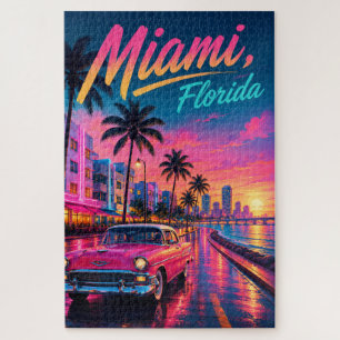 Puzzle Miami Floride Rétro Néon Coucher de Soleil Voyage