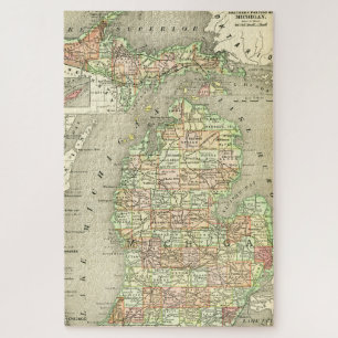 Puzzle Michigan Antique Map État coloré Norther UP