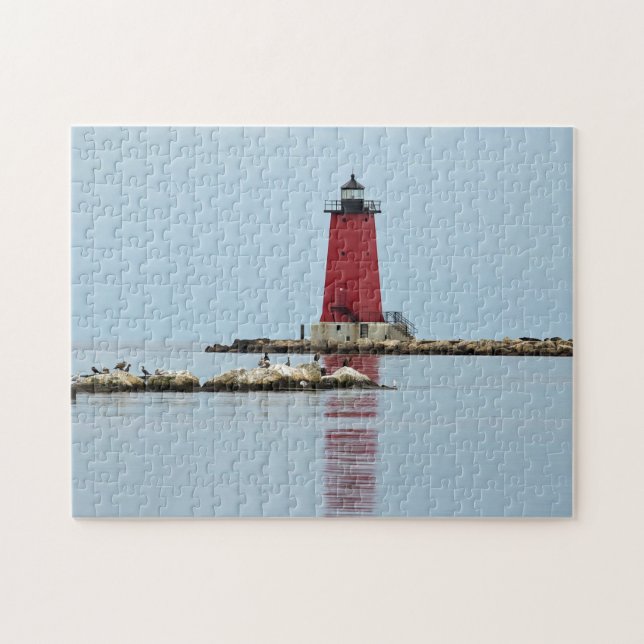 Puzzle Michigan Manistique Red Lighthouse Photo (Horizontal)