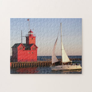 Puzzle Michigan Red Lighthouse avec voilier
