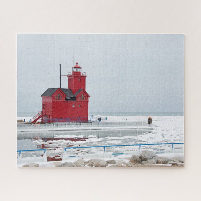 Puzzle Michigan Red Lighthouse en hiver (Horizontal)