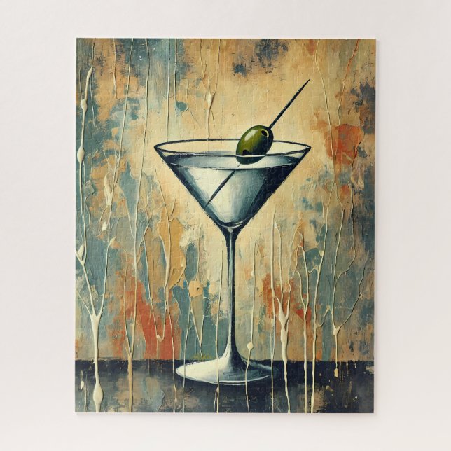 Puzzle Mid Century Mixed Media Martini Art (Vertical)