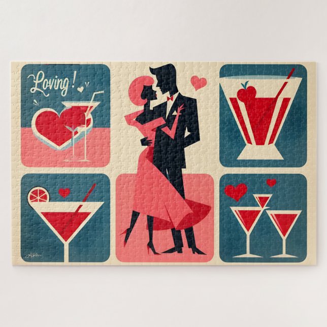 Puzzle Mid Century Valentine Dancing Couple (Horizontal)