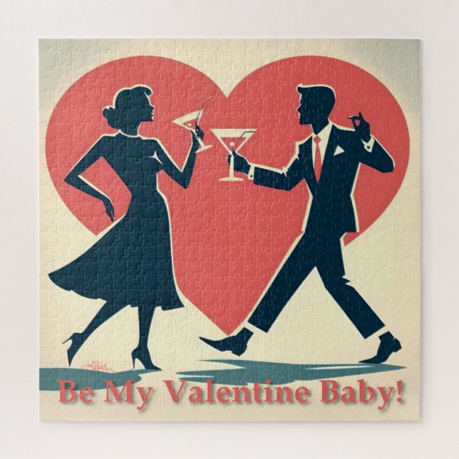 Puzzle Mid Century Valentine moderne Hip Dancing Couple (Vertical)