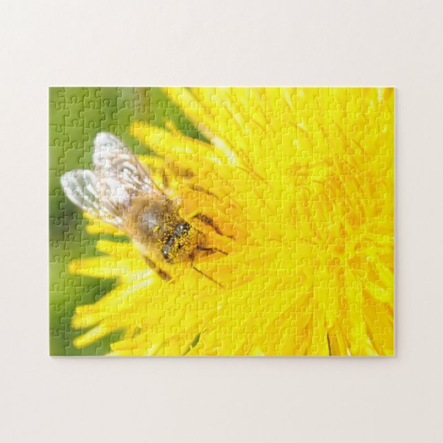 Puzzle Miel Bee Dandelion Belle Macro Jaune Soleil (Horizontal)