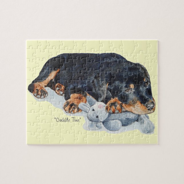 Puzzle mignon chiot rottweiler bouddin ourson en peluche (Horizontal)