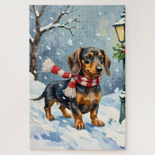 Puzzle Mignon chiot teckel écharpe d'hiver confortable Ar