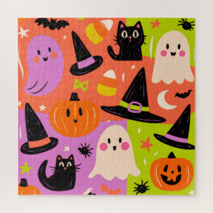Puzzle Mignon doodle Halloween - Chat Citrouille Fantôme