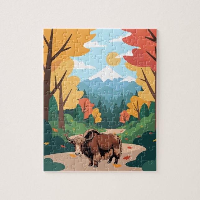 Puzzle Mignon et adorable Yak marron (Vertical)