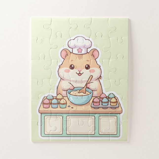 Puzzle Mignon Kawaii Hamster Chef Cuisinant des Cupcakes  (Vertical)