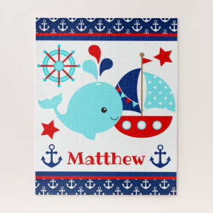 Puzzle Mignon motif baleine bleue et ancres nautiques