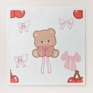 Puzzle Mignon Ours en Peluche Pastel Ruban Rose Rêveur Es