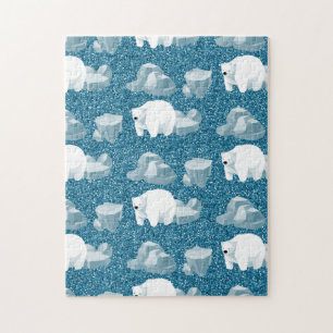 Puzzle Mignon Ours Polaire Blanc Animal Sauvage Nord Bleu