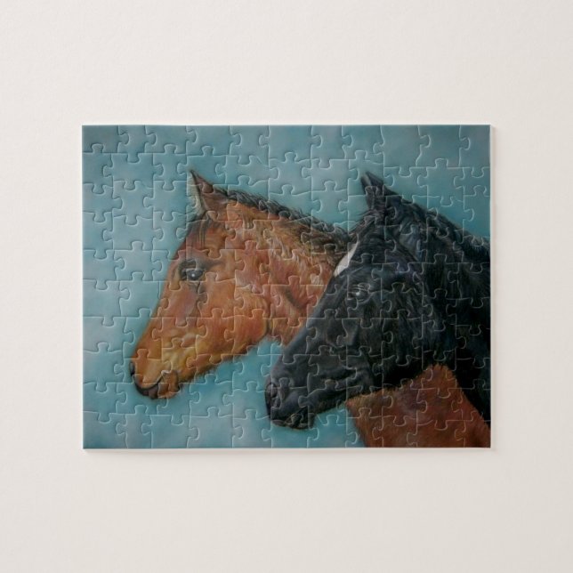 Puzzle mignon poulain noir poulain colt cheval portrait (Horizontal)