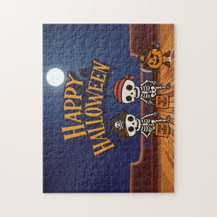 Puzzle mignon, squelettes et citrouille Halloween