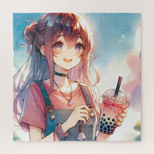 Puzzle Mignonne fille Anime tenant un Boba Tea