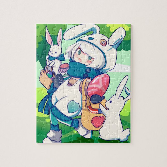 Puzzle Mignonne fille de lapin de Pâques Kawaii (Vertical)