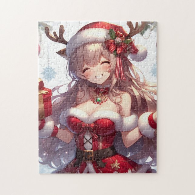 Puzzle mignonne fille de Noël anime (Vertical)