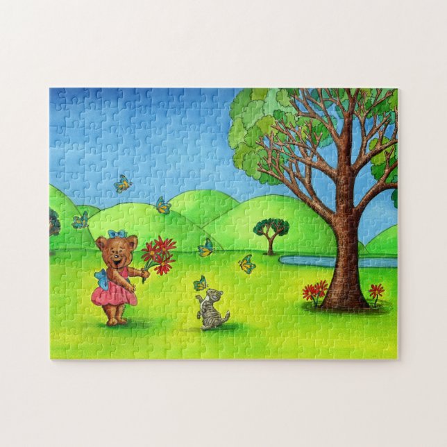 Puzzle Mignonne fille ours Kitten paysage lunaire (Horizontal)