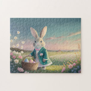 Puzzle Mignonne lapin de Pâques en petite veste bleue