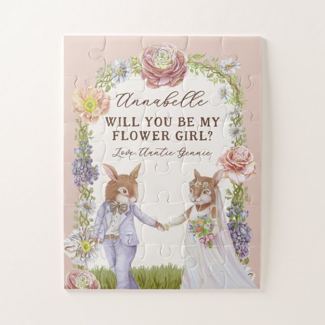 Puzzle Mignonne Mariage Bunny Serez-Vous Ma Fille Fleur (Vertical)
