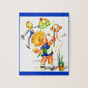 Puzzle mignonne petite fille peinture sur le mur