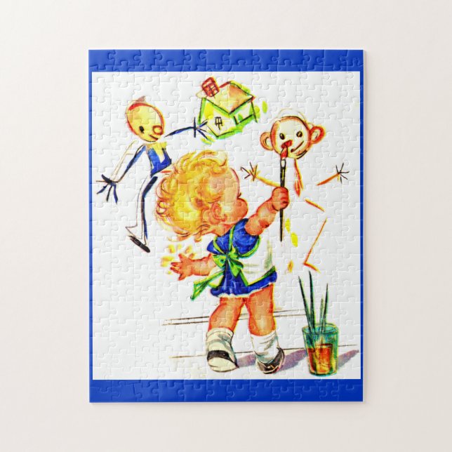 Puzzle mignonne petite fille peinture sur le mur (Vertical)