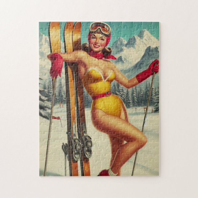 Puzzle Mignonne Pin De Ski Vintage (Vertical)