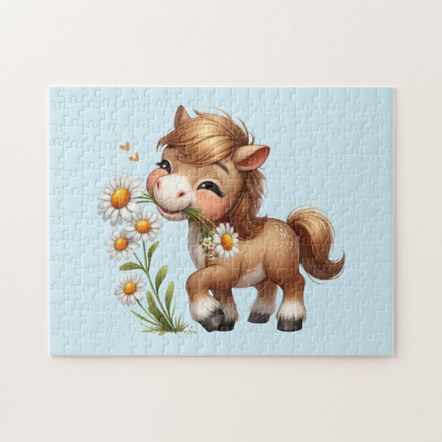 Puzzle Mignonne Pony Mange Manger Des Marguerites (Horizontal)