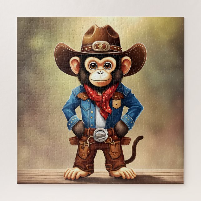 Puzzle Mignonne singe en costume de cowboy (Vertical)