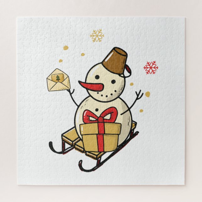 Puzzle Mignonne Snowman Sur Un Motoneige (Vertical)