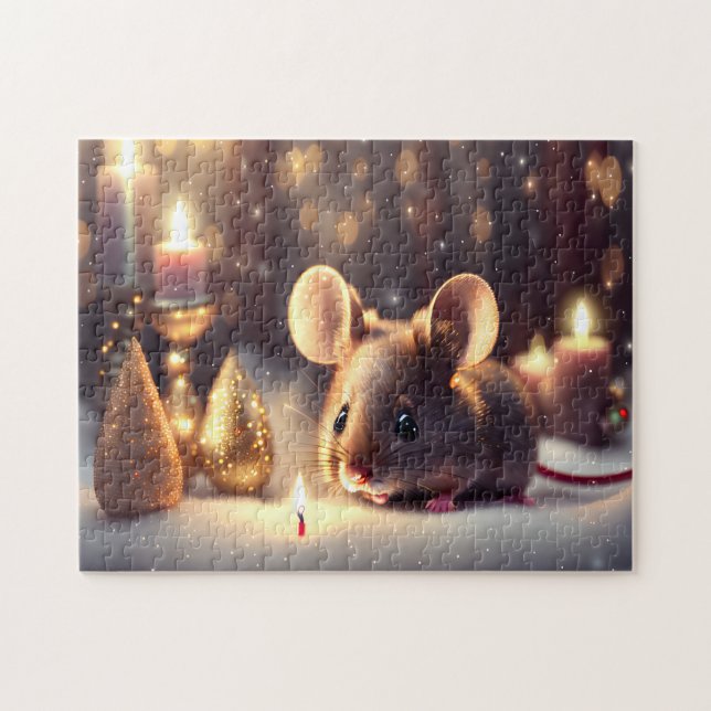 Puzzle Mignonne souris fête Noël (Horizontal)