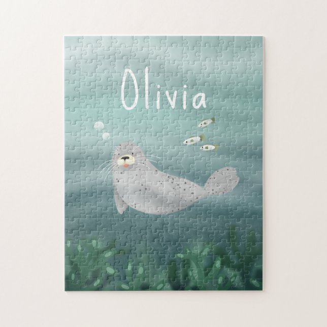 Puzzle Mignonne sous la mer Blue Ocean Seal Enfants (Vertical)