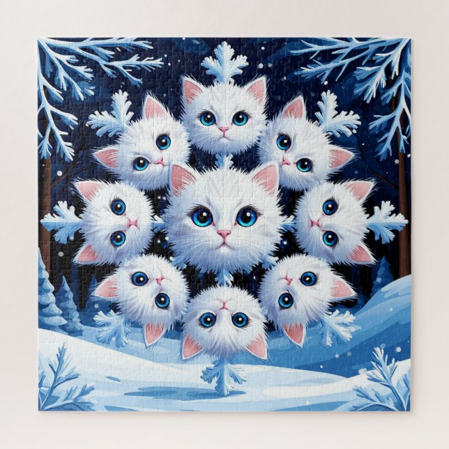 Puzzle Mignons visages de chat blanc disposés en flocon d (Vertical)