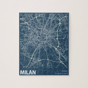 Puzzle Milan Italie Minimaliste City Map Line Art en bleu
