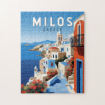 Puzzle Milos Grèce Travel Art Vintage<br><div class="desc">Conception de déplacement vectoriel rétro Milos. Milos ou Melos est une île volcanique grecque dans la mer Egée,  juste au nord de la mer de Crète.</div>