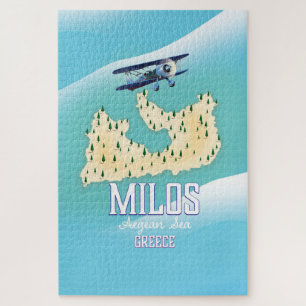 Puzzle Milos, île grecque Carte de voyage poster art.