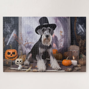 Puzzle Miniature Schnauzer Citrouilles Halloween Épouvant