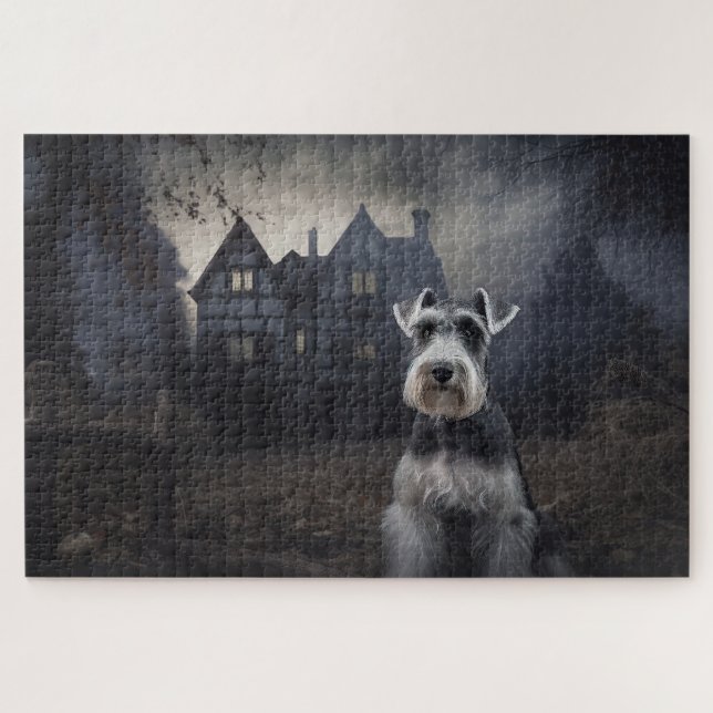 Puzzle Miniature Schnauzer Halloween Épouvantable (Horizontal)